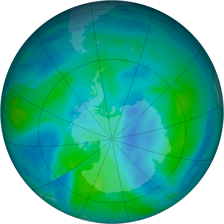 Antarctic ozone map for 24 February 2015